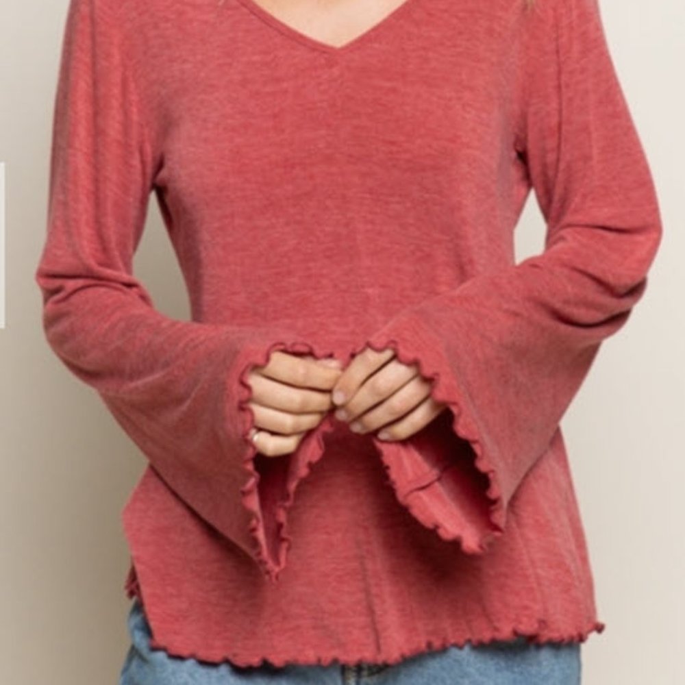 Soft Red Light Knit V-neck Sweater All Seasons